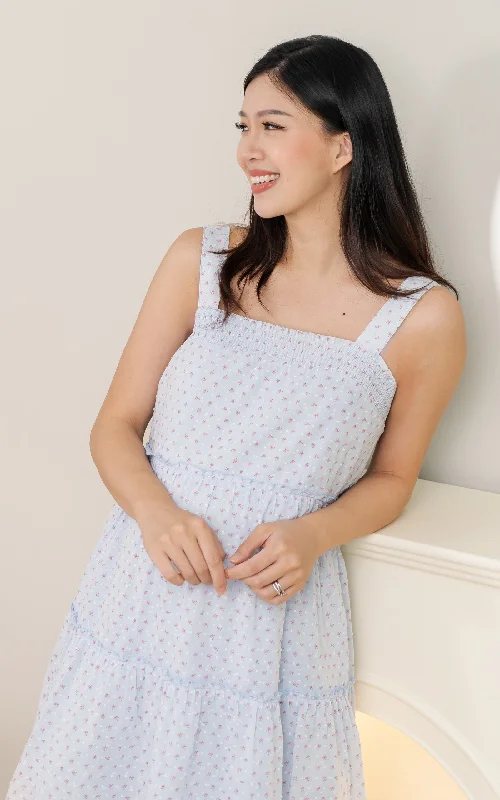 Mary Printed Nursing Dress in Blue Edgy floral dresses