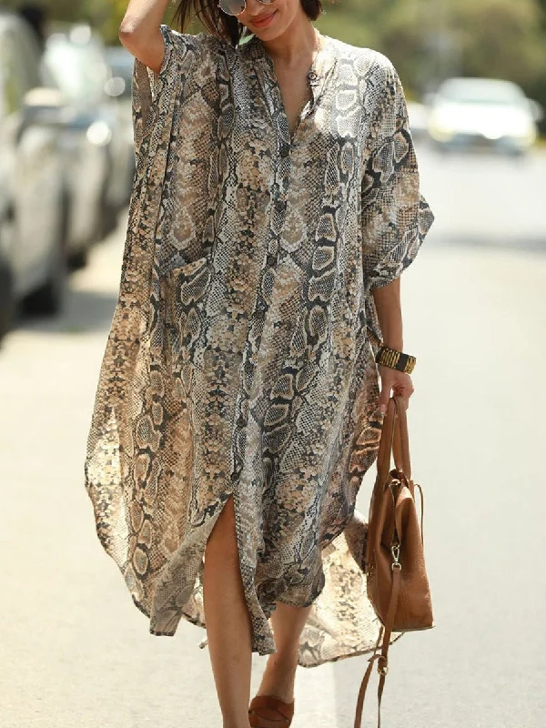 Women's Casual Loose Snake Print Dress Spring floral dresses