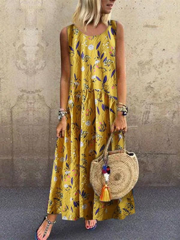 Women's Casual Printed Round Neck Sleeveless Dress Best floral dresses for elegant looks