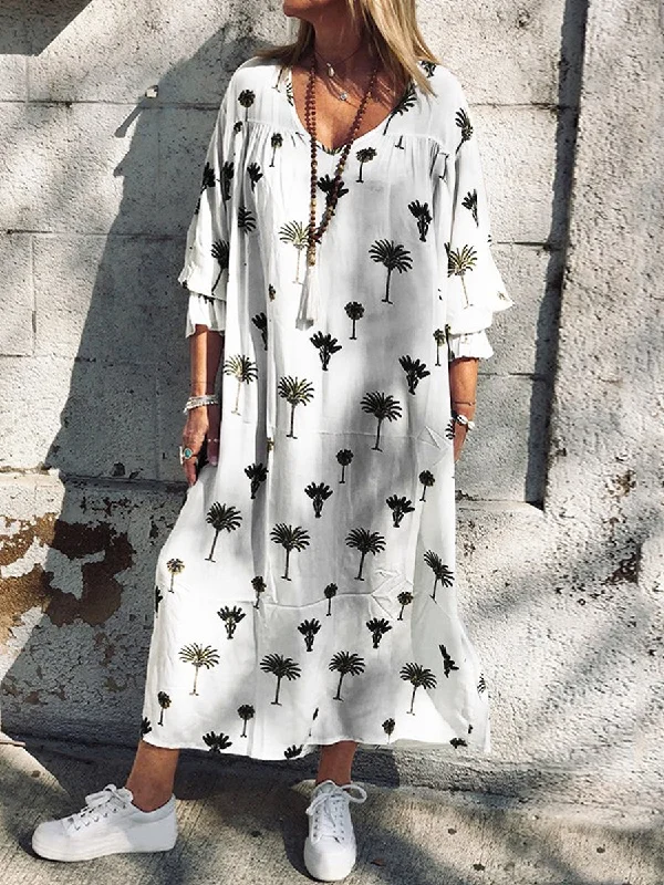 Women's Fashion Loose Mid Sleeve Printed Beach Dress Cottagecore floral dresses