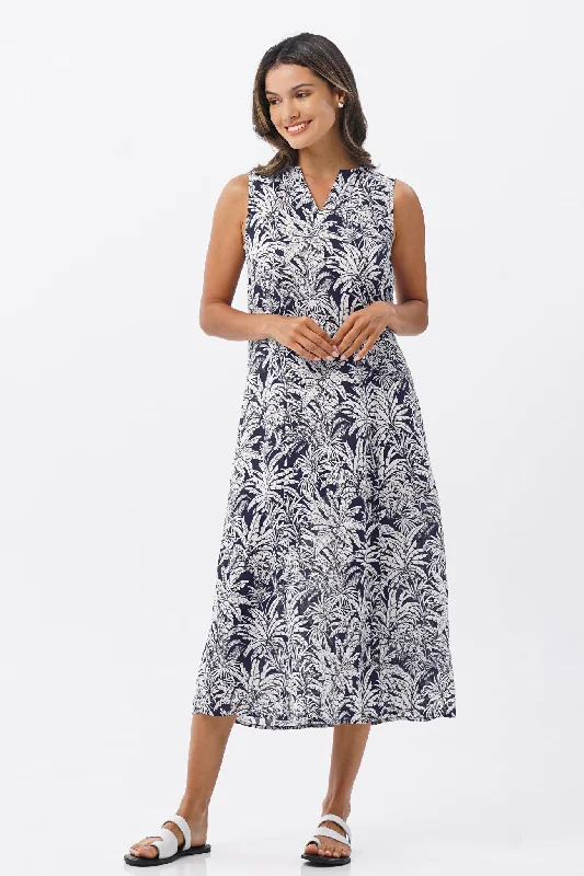 Ayona Linen Dress Palm Jungle Navy Beaded unclassified dresses