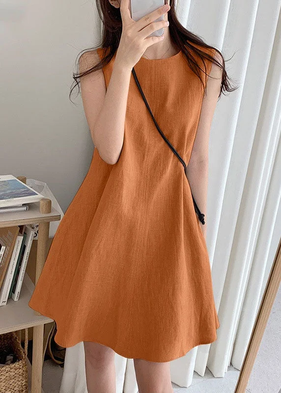 Boho Orange O-Neck Slim Fit Exra Large Hem Cotton Dresses Sleeveless LY1311 Winter unclassified dresses