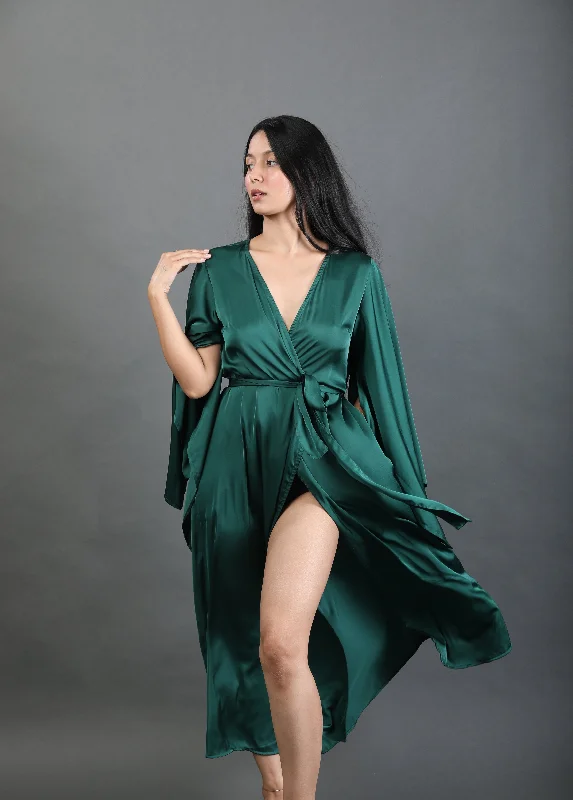 Butterfly Sleeve Wrap around Dress - Emerald Green Sexy unclassified dresses