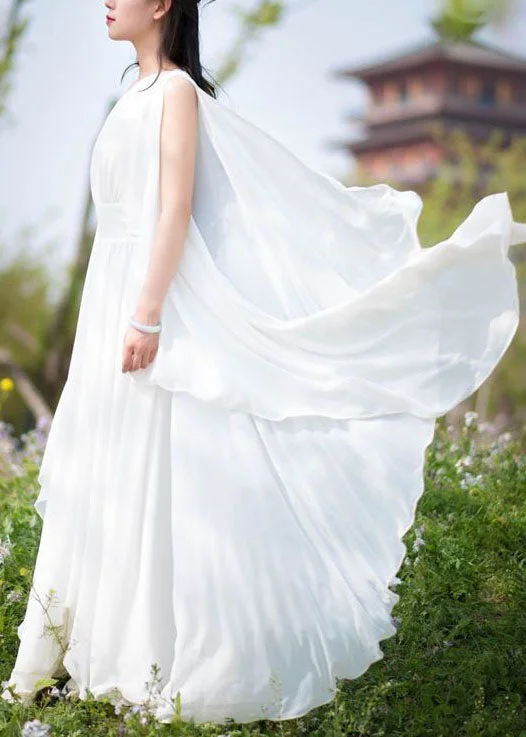 Diy White V Neck Wrinkled Patchwork Chiffon Dresses Summer LY1693 Winter unclassified dresses