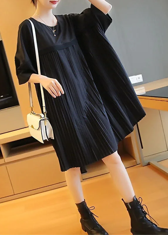 Fashion Black Oversized Patchwork Pleated Mid Dress Half Sleeve LY1404 Designer unclassified dresses