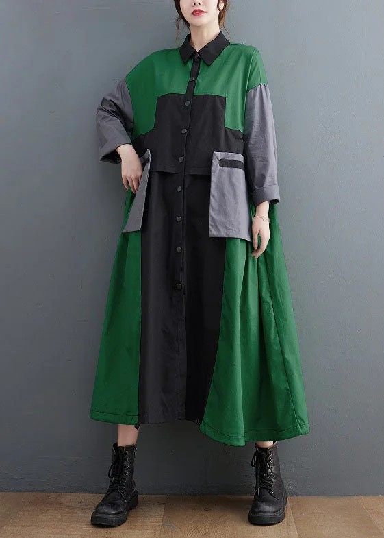 Green Patchwork Cotton Holiday Dresses Peter Pan Collar Spring LY1511 Y2K unclassified dresses