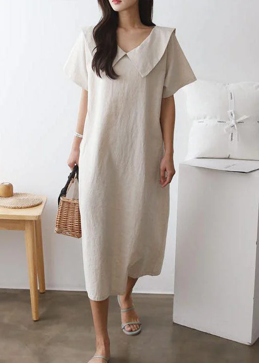 Natural Apricot Peter Pan Collar Patchwork Cotton Dress Summer LY1331 Minimalist unclassified dresses