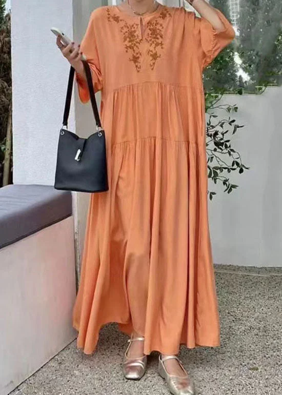 Organic Orange Embroideried Patchwork Cotton Dresses Summer LY1342 Winter unclassified dresses