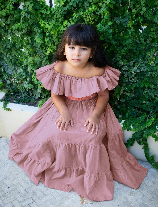 Rita Off the Shoulder Ruffled Tiered Little Girls Dress Beaded unclassified dresses