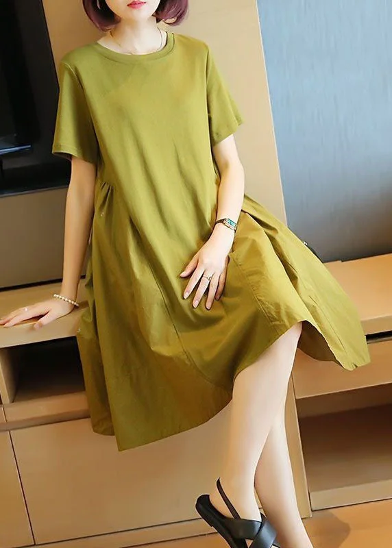 Simple Grass Green O-Neck Patchwork Exra Large Hem Cotton Dress Summer LY1419 Long unclassified dresses