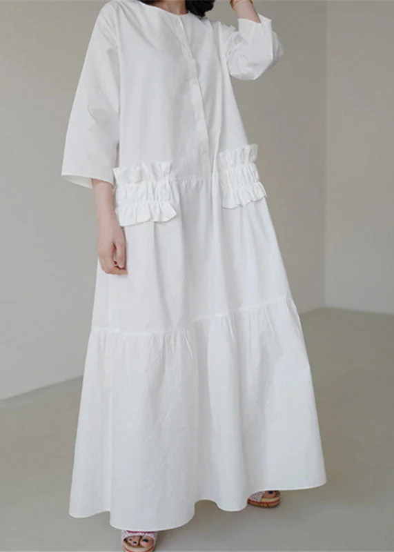 Simple White O Neck Ruffled Patchwork Cotton Dresses Summer LY1344 Wedding guest unclassified dresses