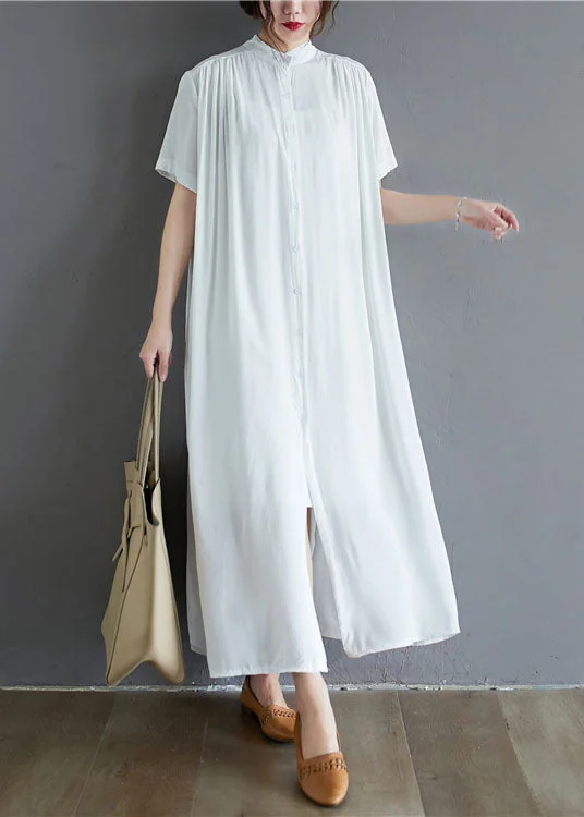 White Draping Cotton Holiday Dress Stand Collar Oversized Summer LY1538 Velvet unclassified dresses