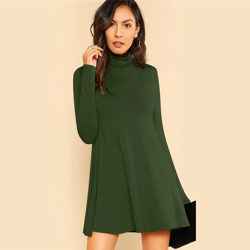 Women's Autumn Casual High Neck A-Line Dress Trendy new unclassified dresses