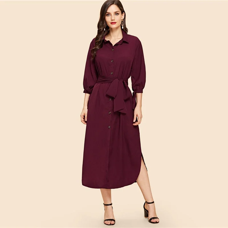 Women's Spring Casual Belted Solid Dress Discounted unclassified dresses