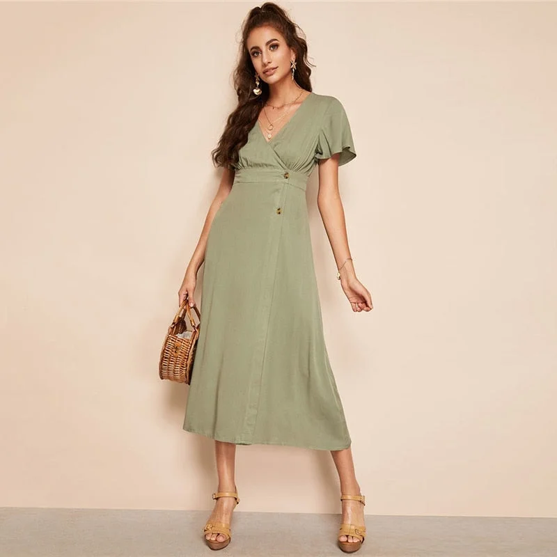 Women's Summer High Waist Solid A-Line Dress Chiffon unclassified dresses