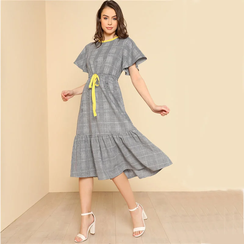 Women's Summer Ruffle Plaid A-Line Dress Lounge unclassified dresses