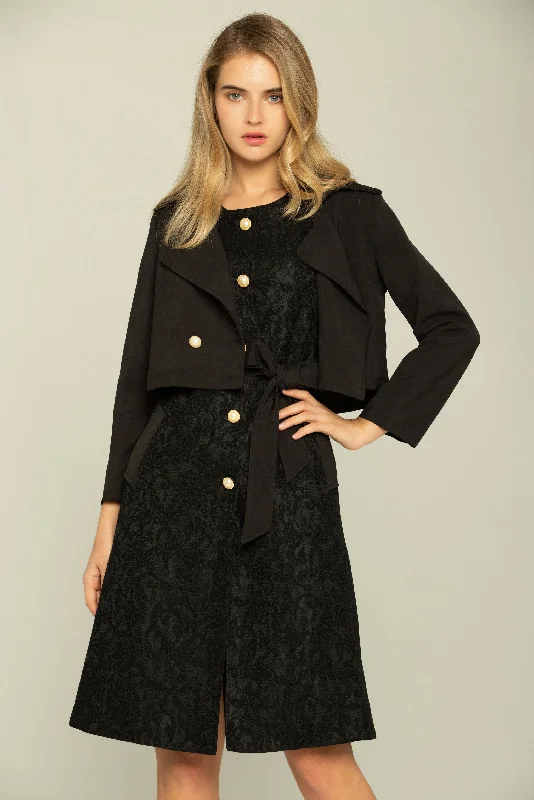 Black Full Sleeves Asymmetrical Cropped Blazer with Little Black Dress Set Lounge unclassified dresses