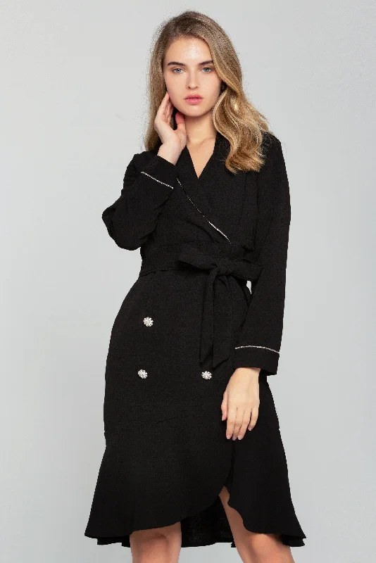 Black Full Sleeves Button-up Blazer Dress Stretchy unclassified dresses