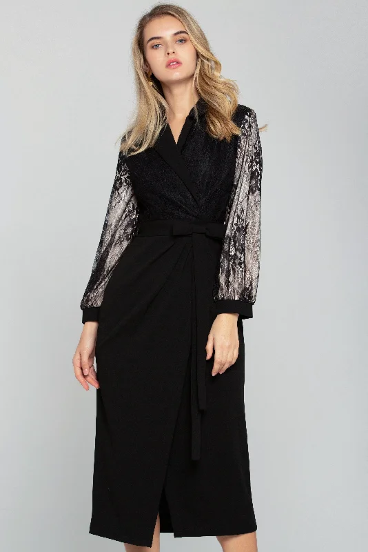 Black Sheer Sleeves Tie-up Blazer Dress One-shoulder unclassified dresses