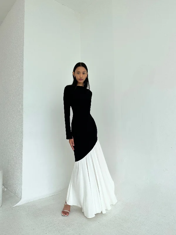 Black/White Colorblock Asymmetrical Dress High-low unclassified dresses