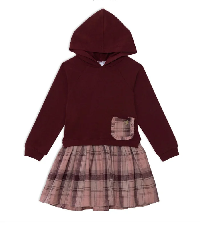 Burgundy + Pink Plaid Hooded Dress by Deux Par Deux Plus size unclassified dresses