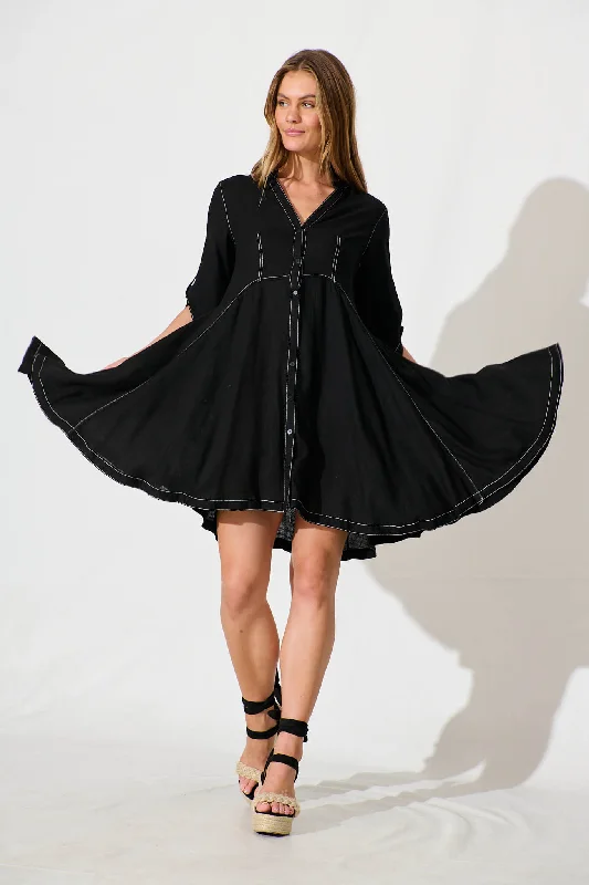 Cyrene Dress in Black Linen Blend Monochrome unclassified dresses