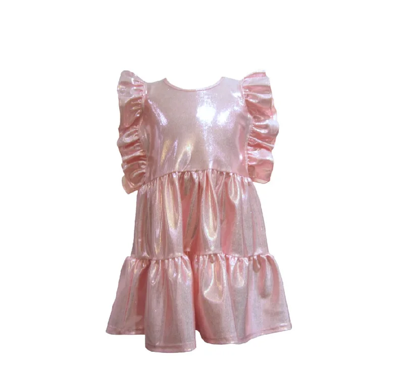 Flutter Butterfly Sleeve Dress In Pink by Little Mass Metallic unclassified dresses