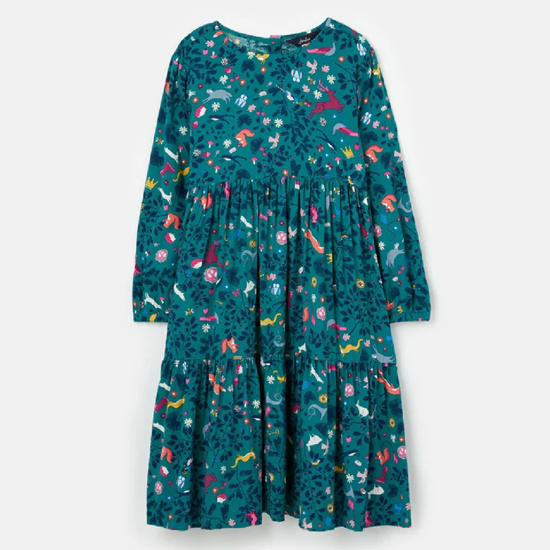 Amora Green Woodland Tiered Dress by Joules One-shoulder unclassified dresses