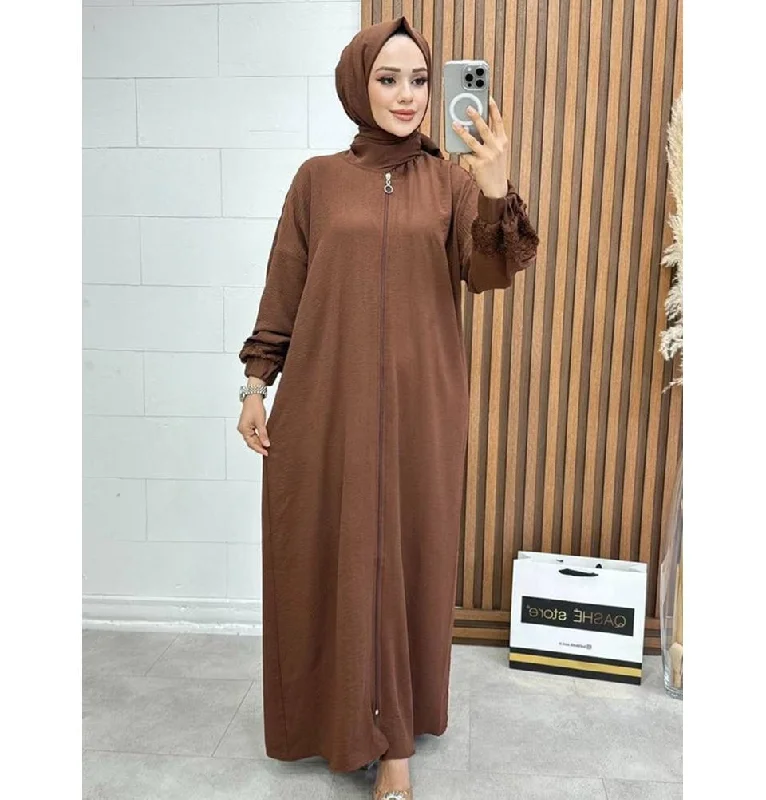 Islamic Women's Prayer Dress With Attached Hijab - Brown Neutral tone unclassified dresses