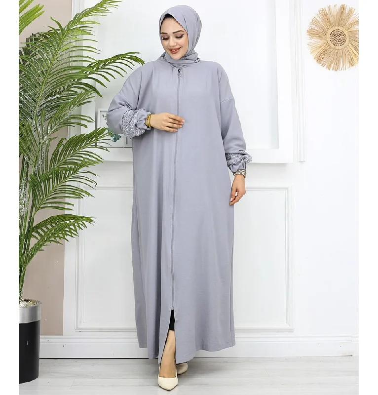 Islamic Women's Prayer Dress With Attached Hijab - Grey Engagement unclassified dresses