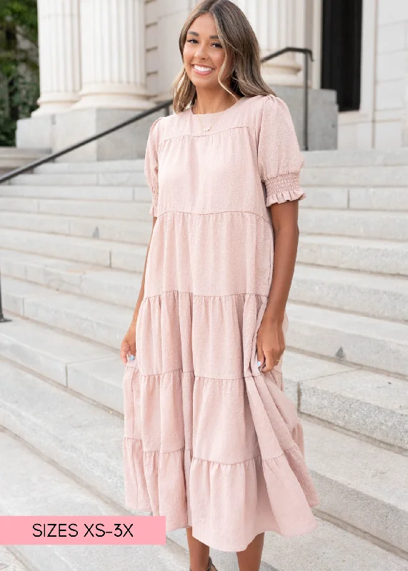 Janessa Tiered Dusty Blush Dress Sleeveless unclassified dresses