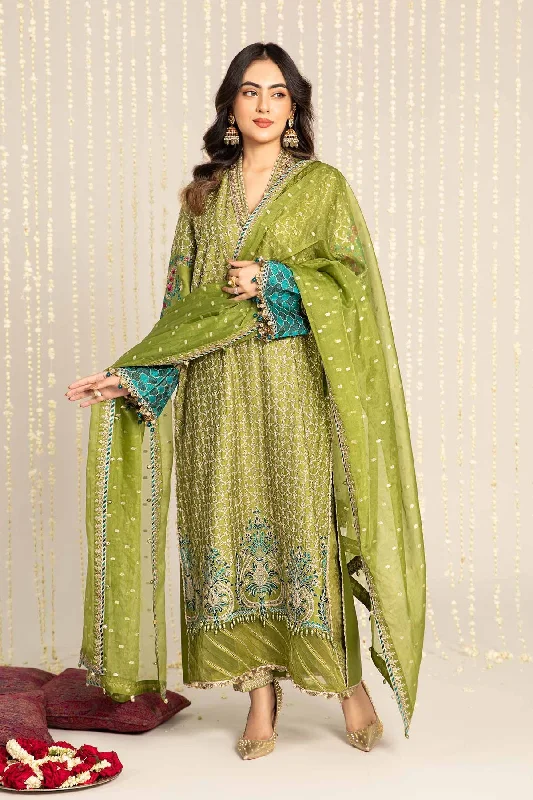 Maria. B 03 Piece Unstitched Embroidered Cotton Satin Suit - CST-803 Tiered unclassified dresses