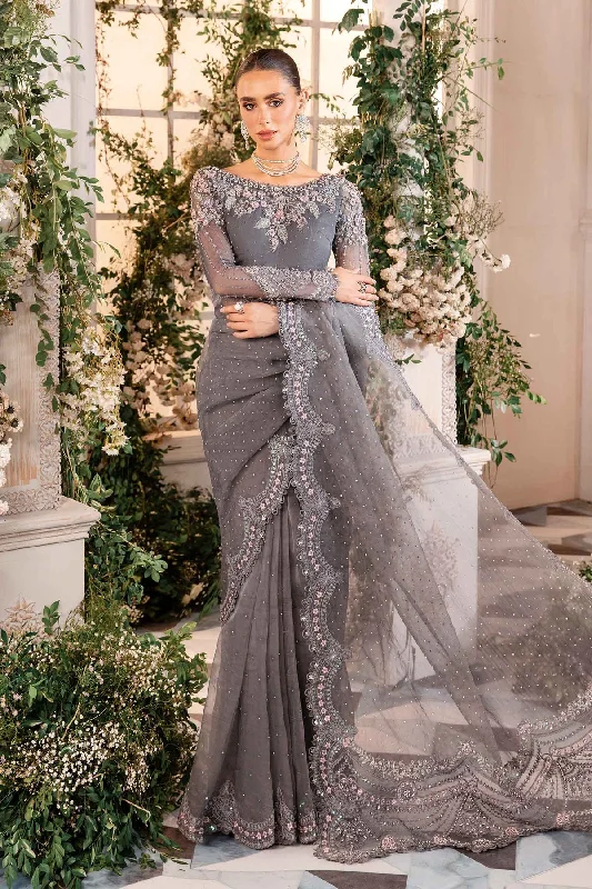 Maria. B 3 Piece Unstitched Embroidered Organza Suit - BD-2902-CLOUD GREY Mesh unclassified dresses