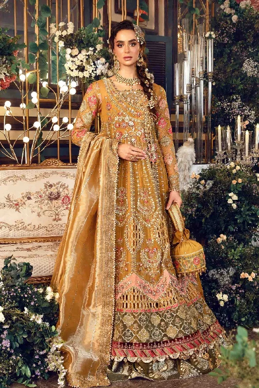 Maria. B 3 Piece Unstitched Embroidered Organza Suit - BD-2907-MUSTARD Engagement unclassified dresses