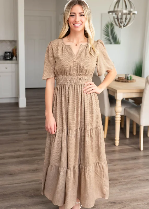 Mika Pale Brown Tiered Dress Earthy tone unclassified dresses