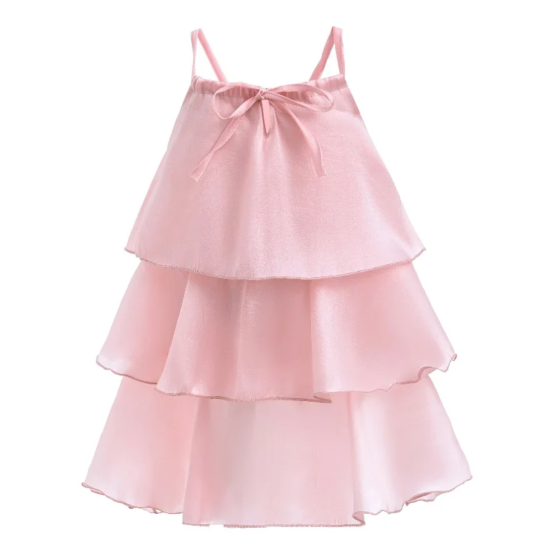 Pink Bow Tiered Overlay Dress Popular unclassified dresses