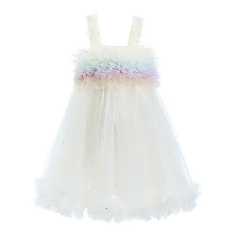 White Rainbow Ruffle Trapeze Dress Anniversary unclassified dresses