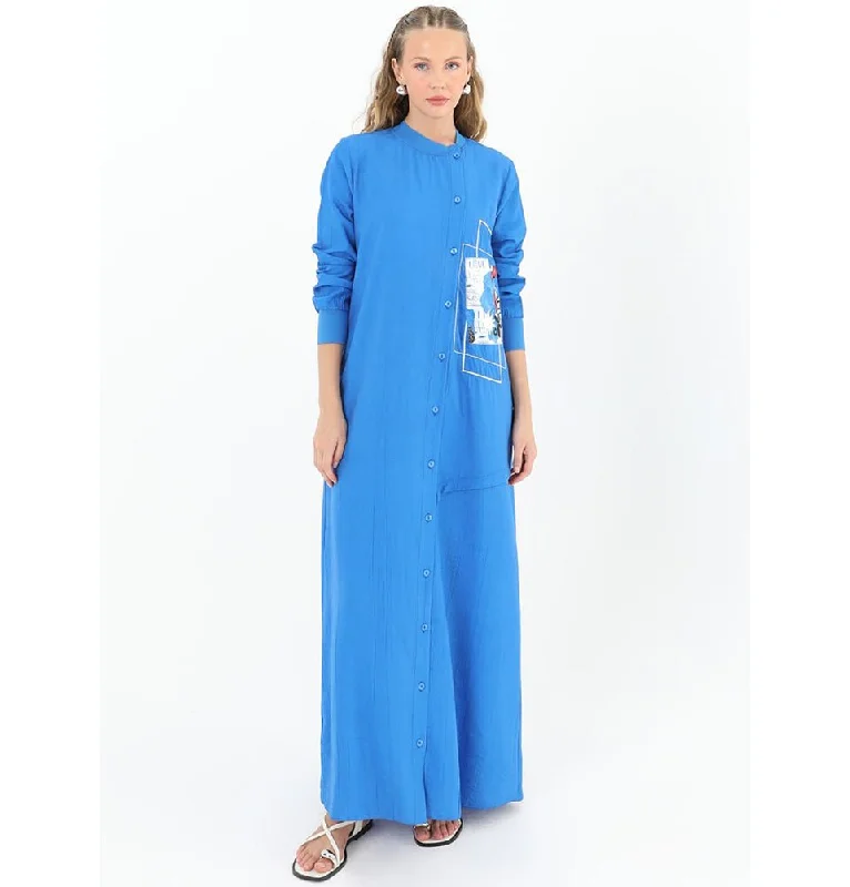 Modern Muslim Women's Sporty Bomber Dress - 12533 Blue Mesh unclassified dresses