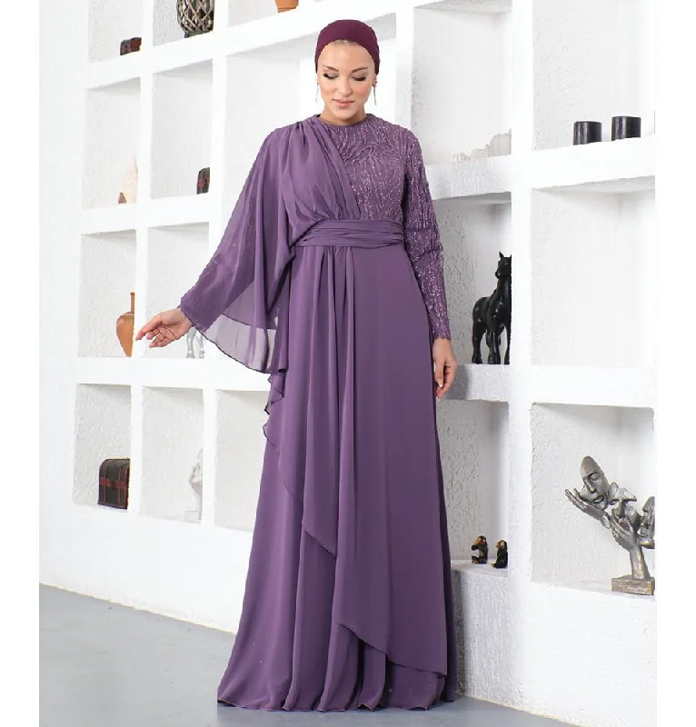 Modest Formal Cape Dress G569 - Purple Comfortable unclassified dresses