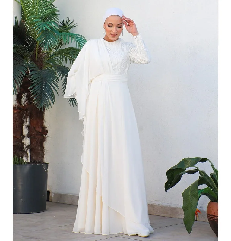 Modest Formal Cape Dress G569 - White Flowy unclassified dresses