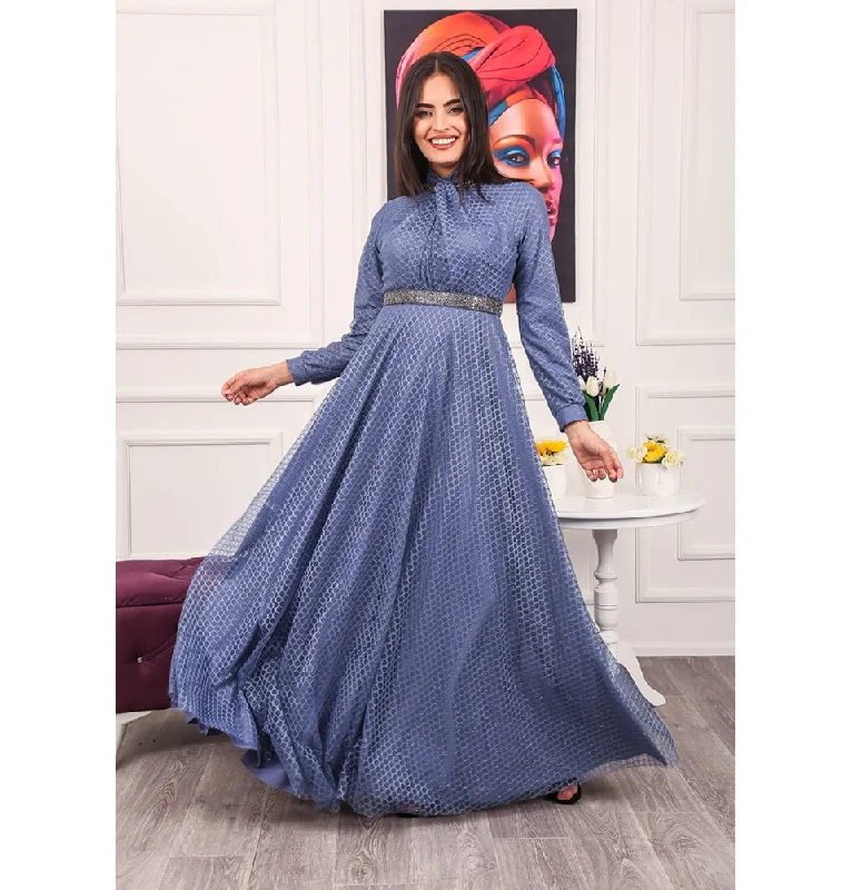 Modest Formal Embellished Dress G482 Blue Monochrome unclassified dresses