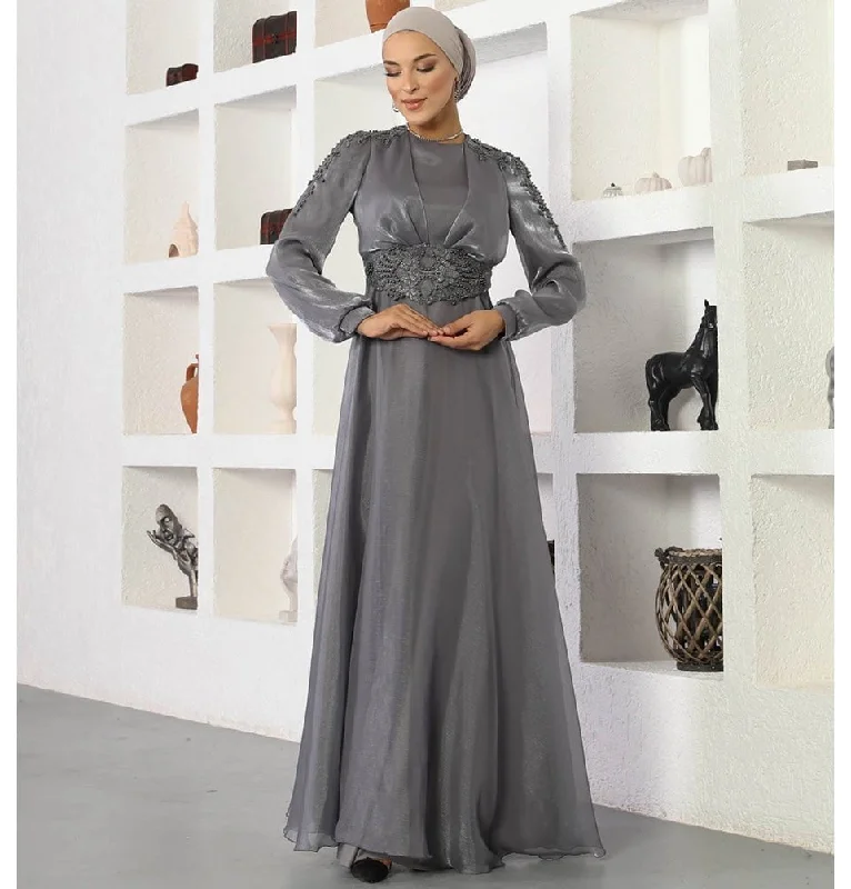 Modest Formal Embellished Dress G489 Grey Trendy unclassified dresses