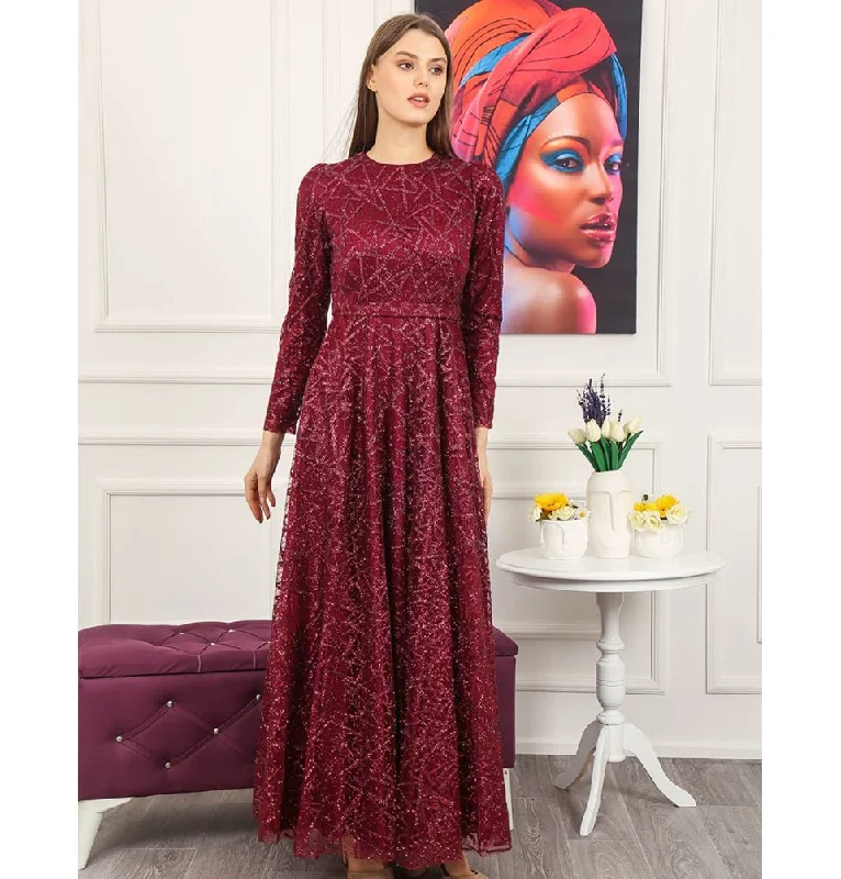 Modest Formal Glittery Abstract Dress 508 Red Spring unclassified dresses