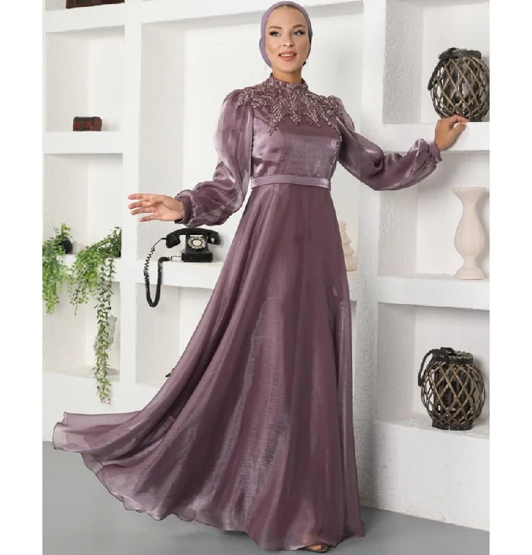 Modest Formal Leaf Dress G539 Lilac Lace unclassified dresses