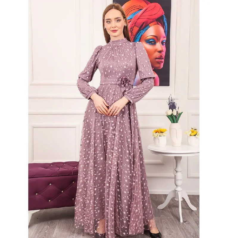 Modest Formal Polka Dot Dress G461 Lilac Earthy tone unclassified dresses