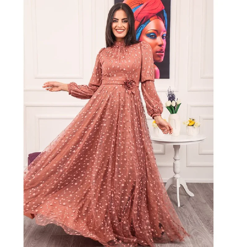 Modest Formal Polka Dot Dress G461 Rose Metallic unclassified dresses