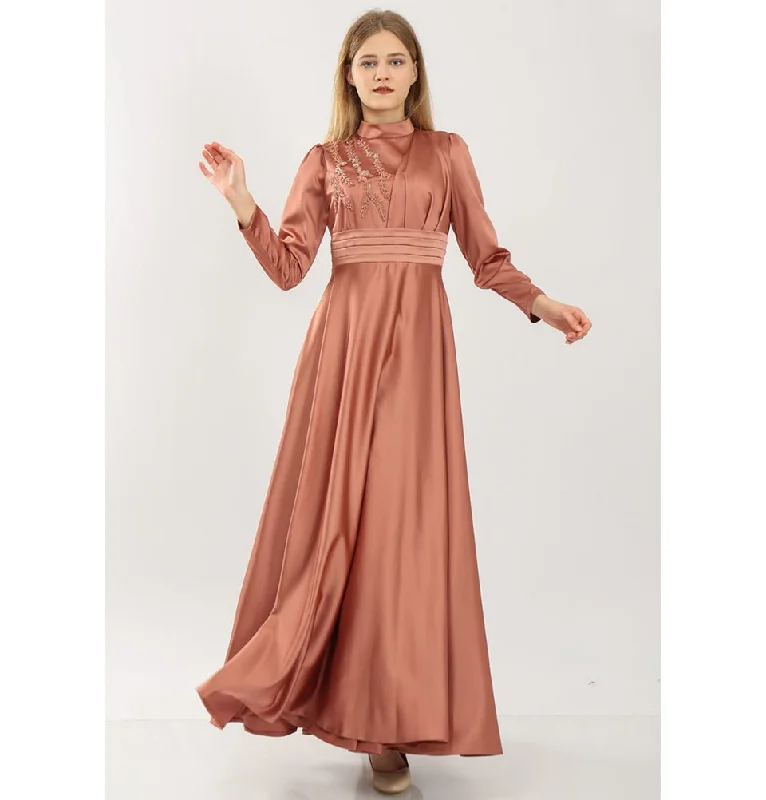 Modest Formal Satin Dress G432 Rose Gold Mesh unclassified dresses