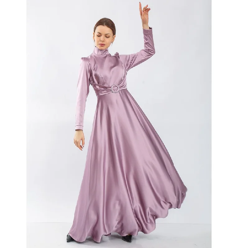 Modest Formal Satin Dress G459 Lilac Bold pattern unclassified dresses