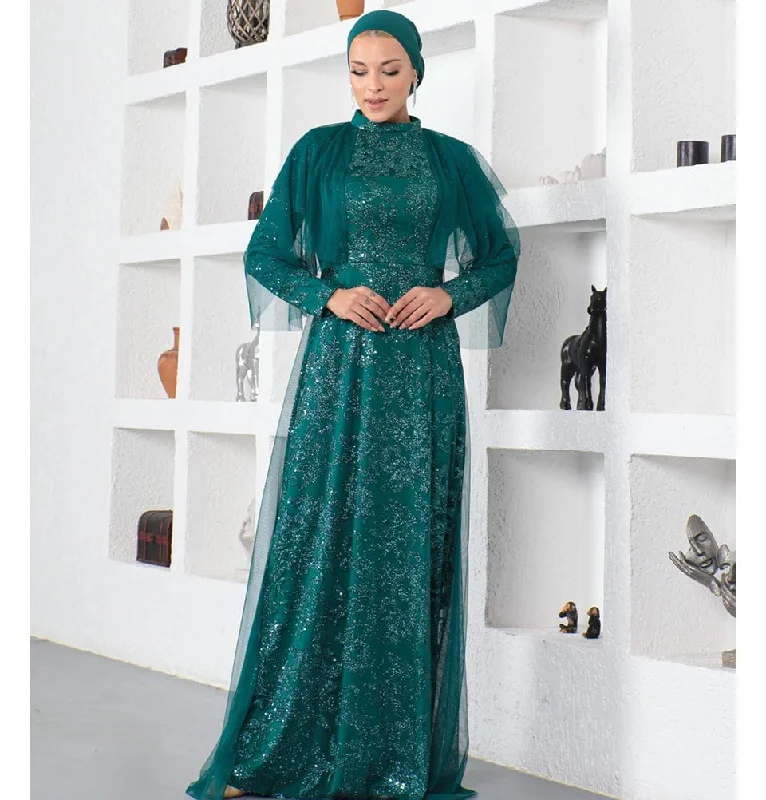 Modest Formal Shimmery Leaf Dress G624 Emerald Flowy unclassified dresses