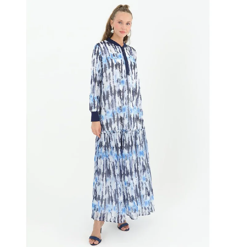 Modest Women's Abstract Dress 12531 - Navy Wrap unclassified dresses